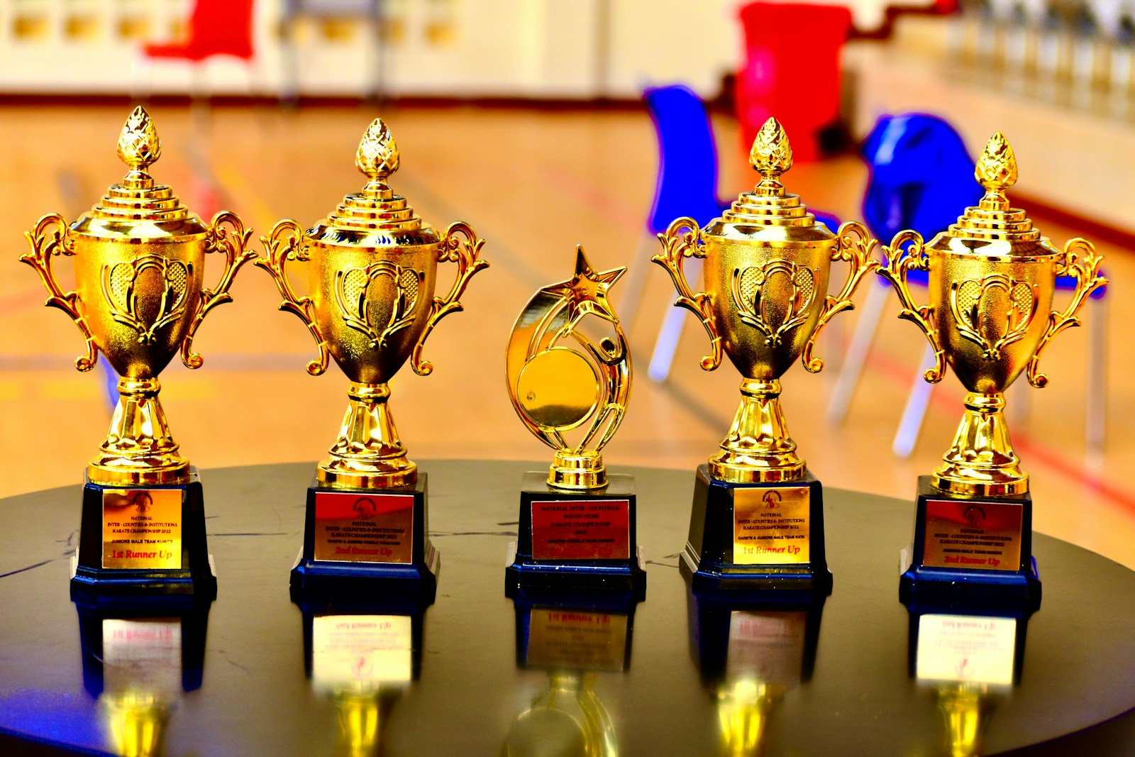 a group of trophies